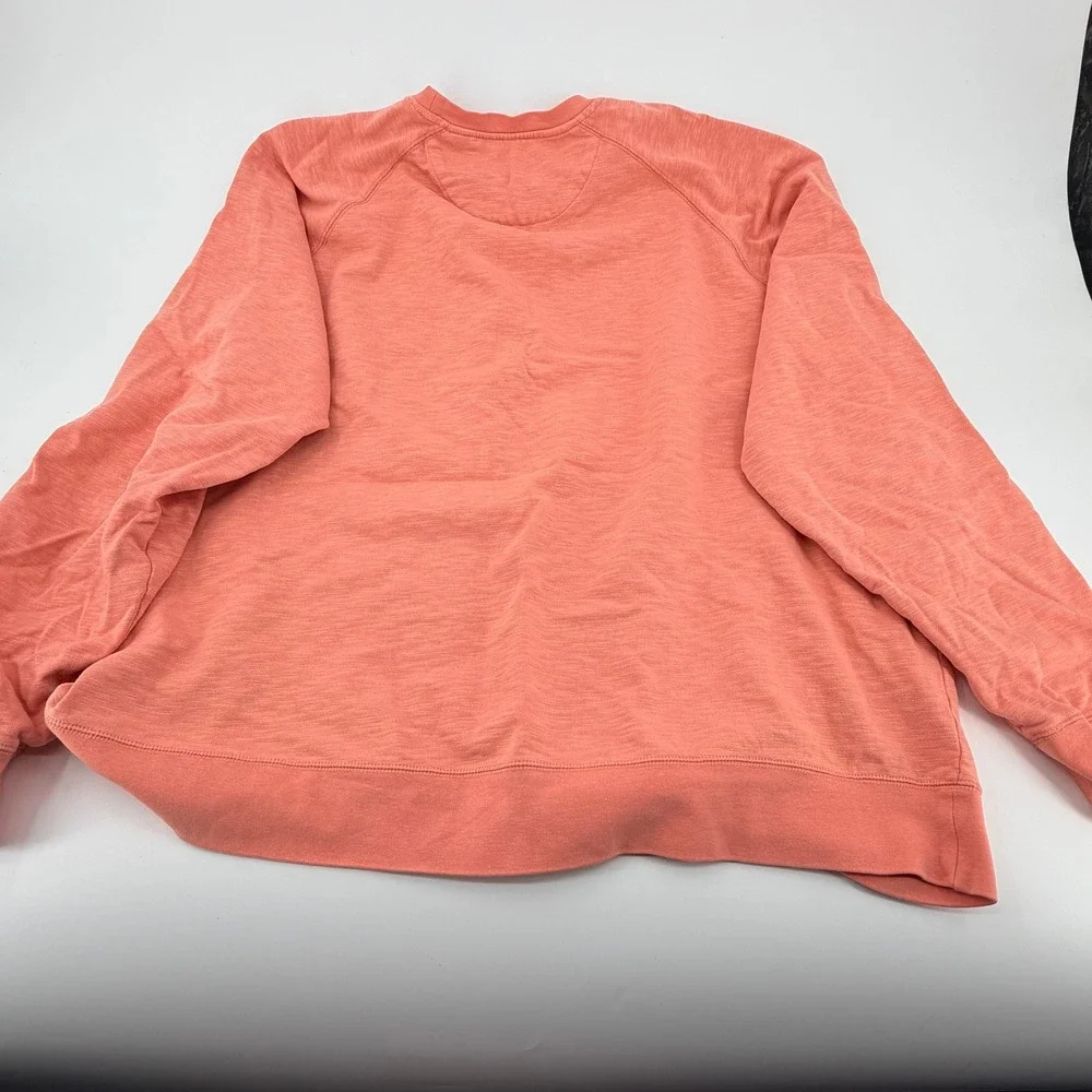 Orvis Mens XXL‎ Salmon Pink Slub Knit Cotton Crewneck Sweatshirt Raglan Pocket